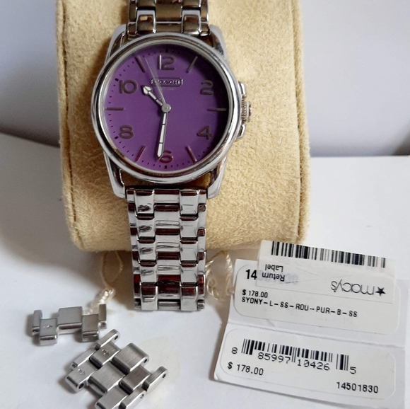 Coach Purple Silver Stainless Steel ⌚️ New Battery Also 2 Extra Links One Pin - Picture 2 of 6